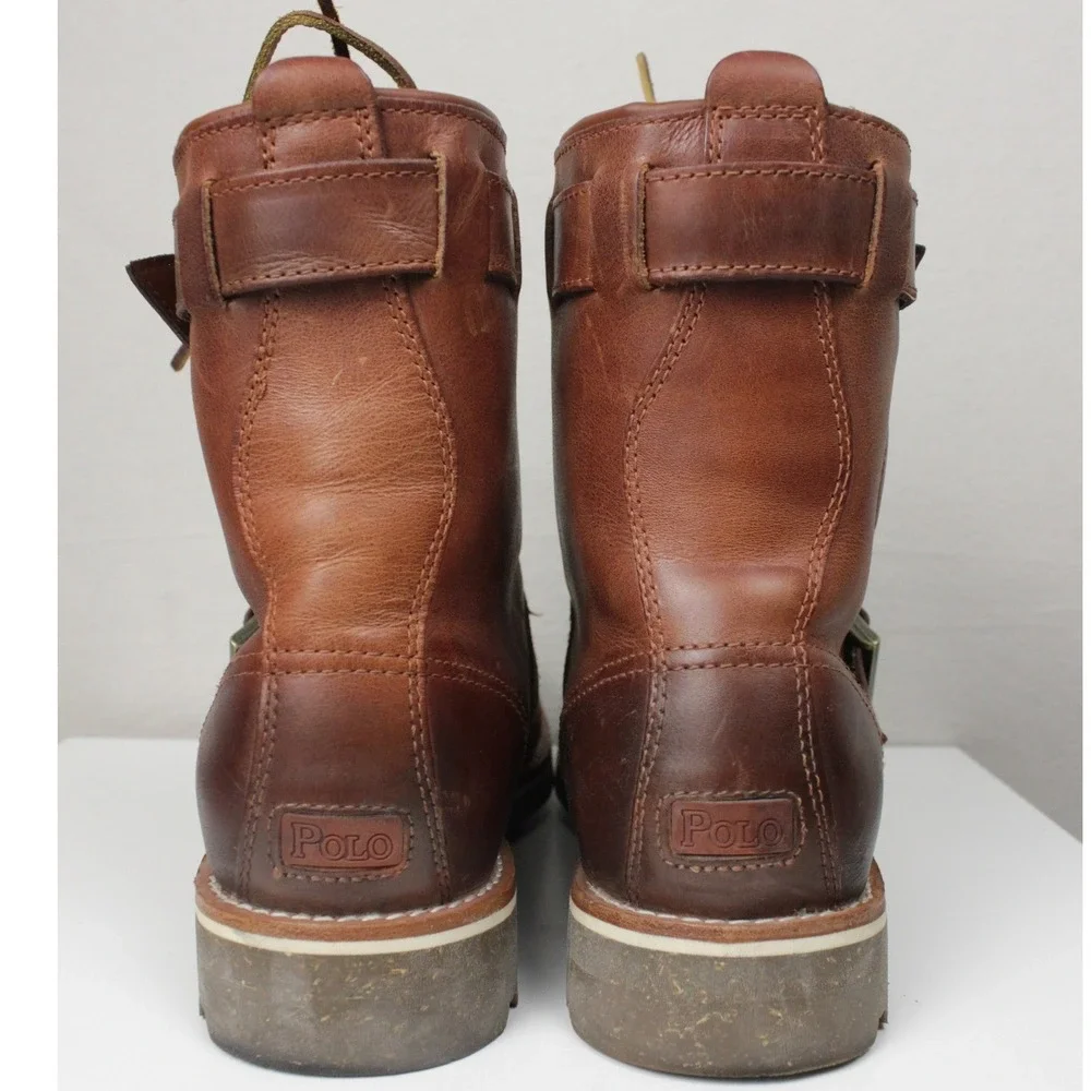 Polo Ralph Lauren Maurice Leather Harness Boots Mens 9D Brown Lace Up Moto